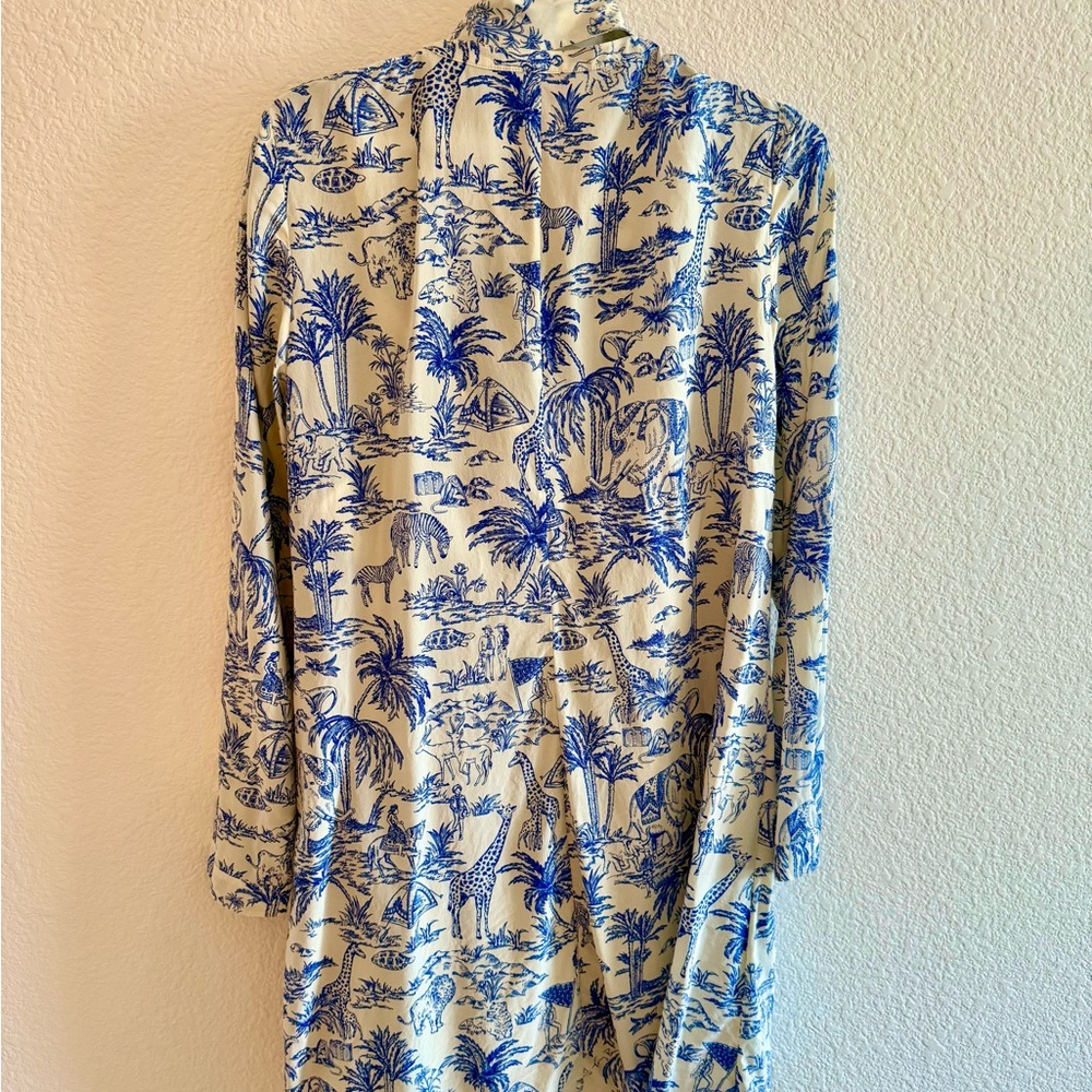 Tory Burch White Dress with Blue Scenic Print - Picture 4 of 4